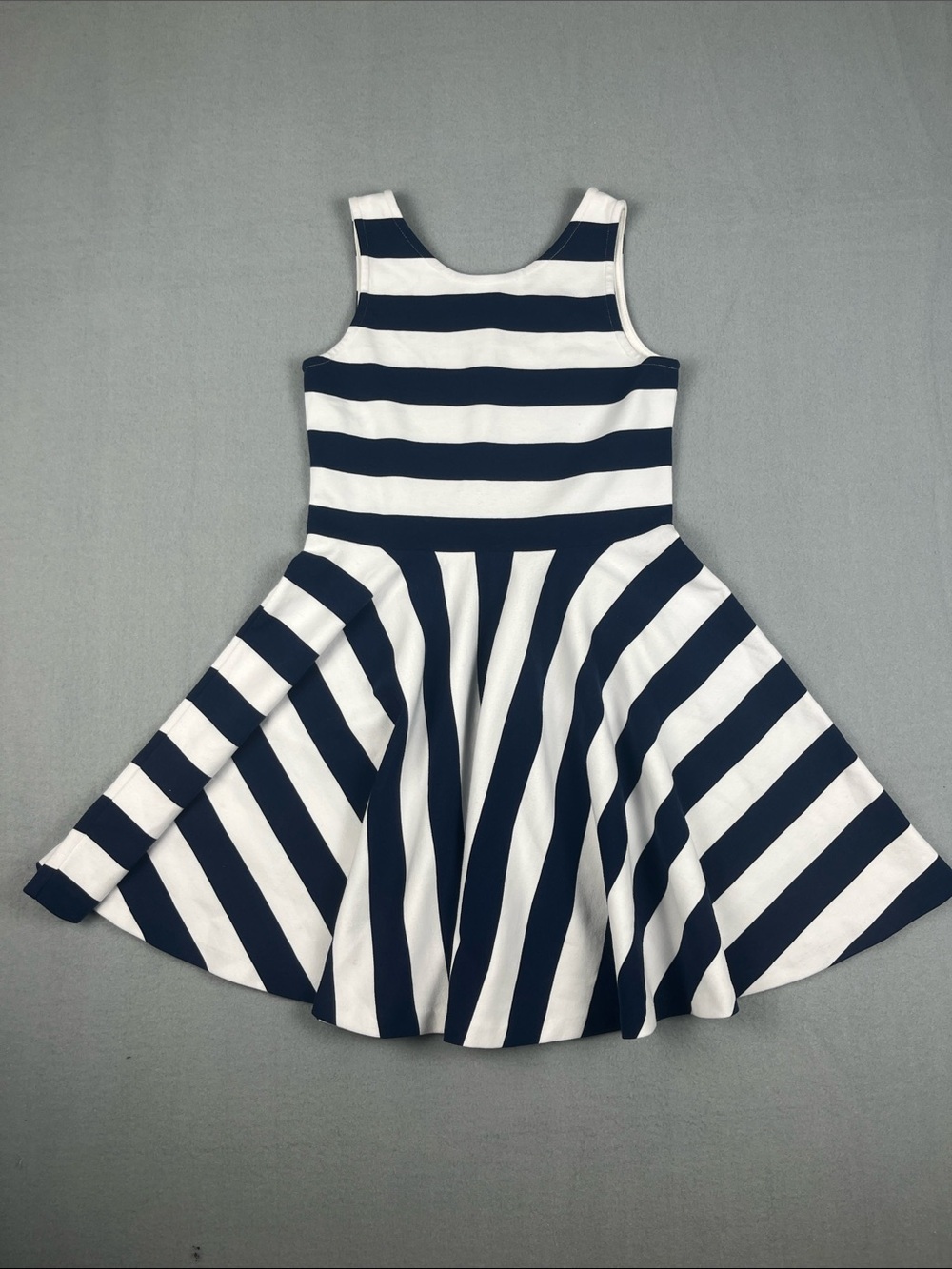 Polo by Ralph Lauren Navy and White Striped Fit & Flare Dress
Size: L (12-14)